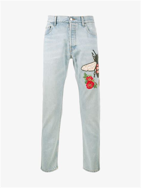 gucci bee embroidered jeans|gucci denim jeans.